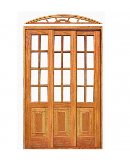 Porta Correr Almofada e Vidrinho Colonial - 03 Folhas - Angelim