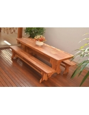 Conjunto Mesa de Jantar Madeira Machetada com 2 Bancos - Angelim