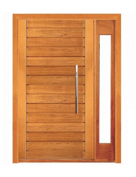 Porta Pivotante Contemporânea com Visor Lateral - Madeira Maciça - Angelim