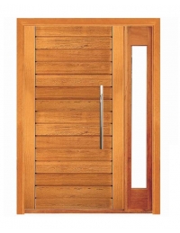 Porta Pivotante Contemporânea com Visor Lateral - Madeira Maciça - Angelim