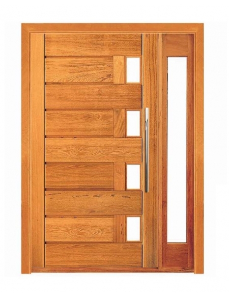 Porta Pivotante Jundaí com Visor Lateral - Madeira Maciça - Angelim