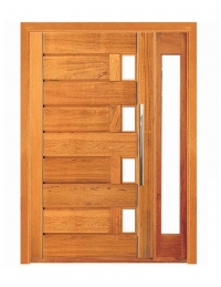 Porta Pivotante Jundaí com Visor Lateral - Madeira Maciça - Angelim